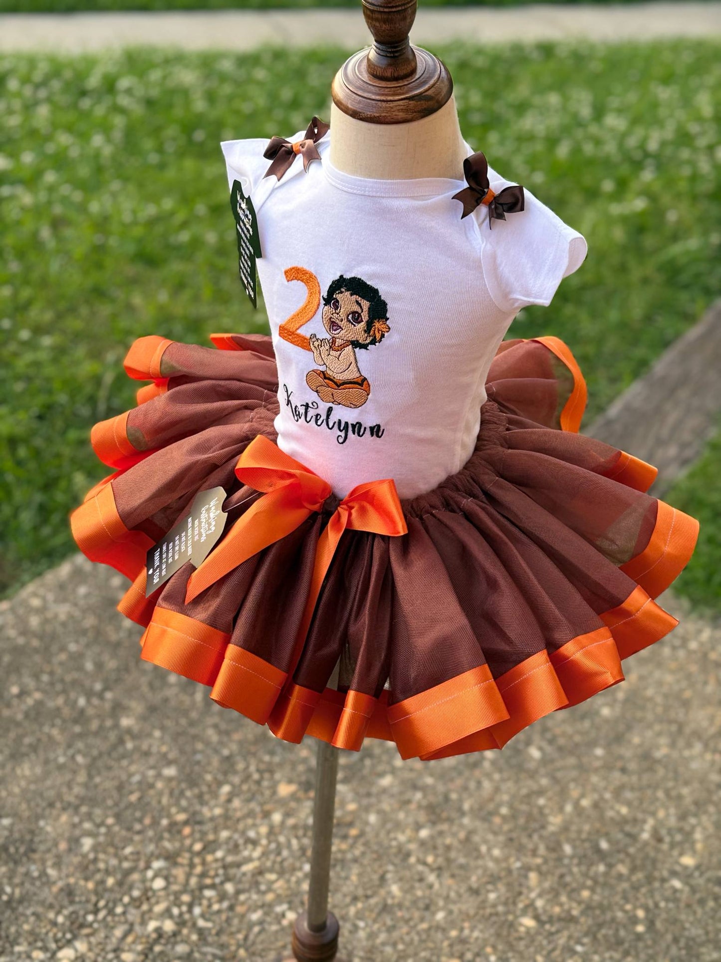 Baby Moana-Inspired Tutu Set – Orange & Brown | Embroidered Shirt Included