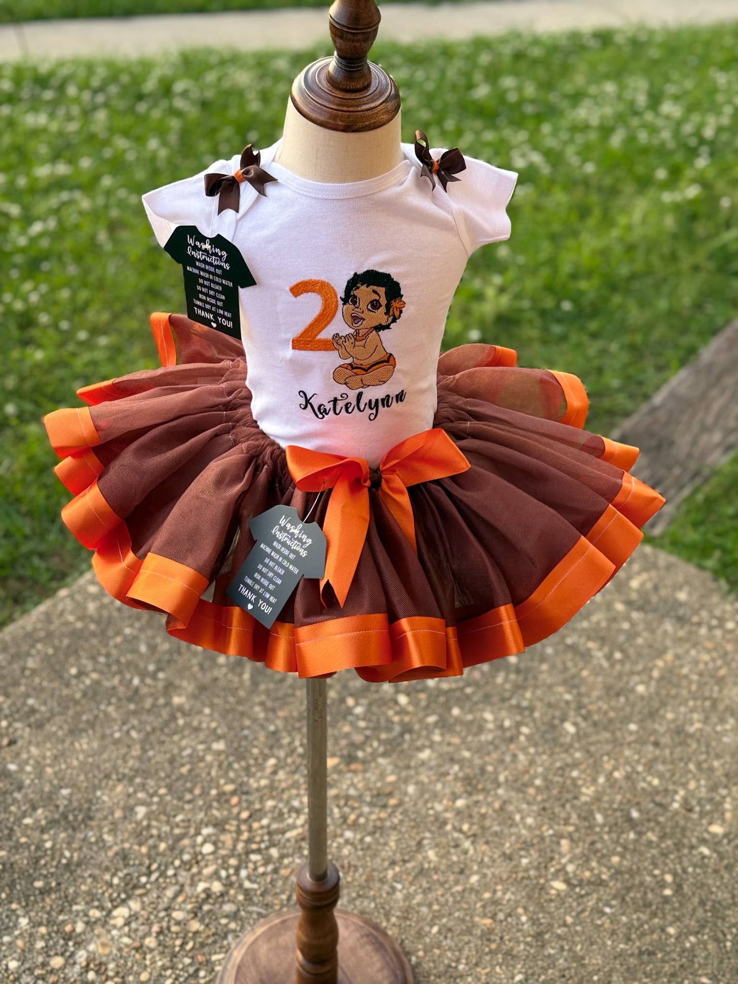 Baby Moana-Inspired Tutu Set – Orange & Brown | Embroidered Shirt Included