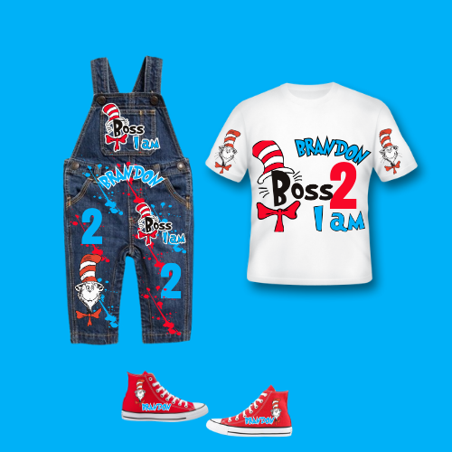 Dr. Seuss Cat in the Hat Overalls or Jean Set